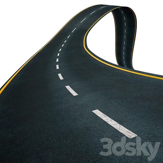 Editable winding asphalt two lane road with markings 05 3dsMax Model