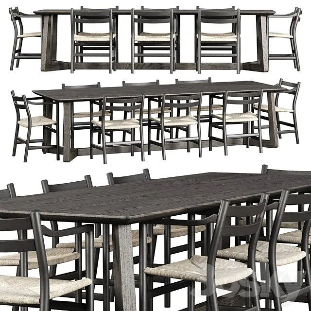 Edu Furniture Dining Set V1 _ Garden furniture set 3ds Max