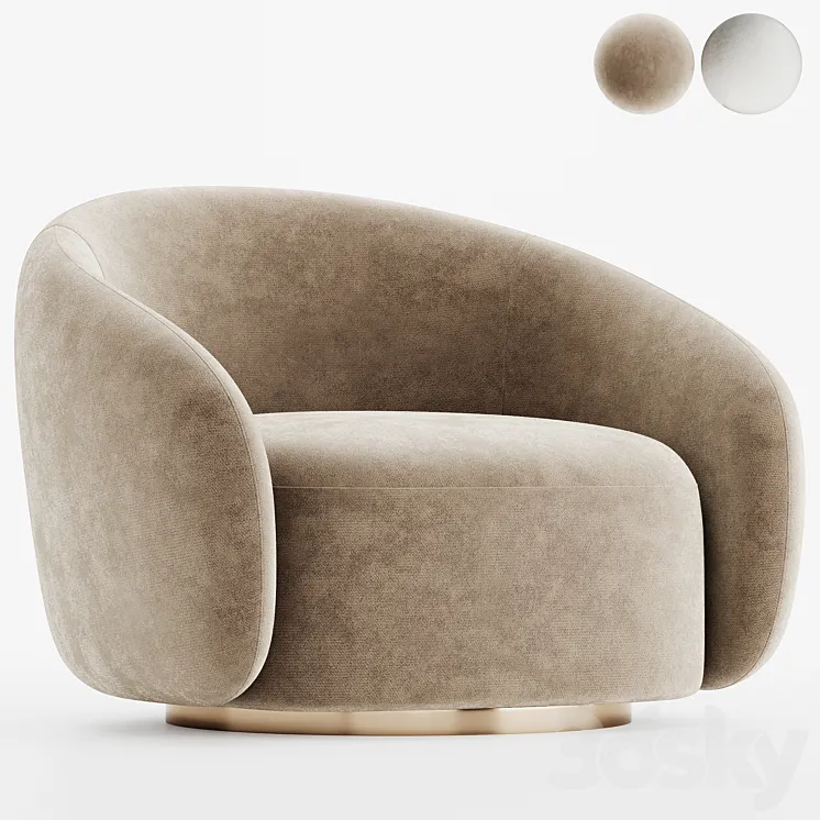 EICHHOLTZ Swivel Armchair BRICE Boucle Cream 3DS Max Model