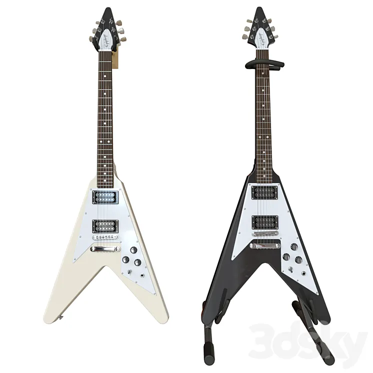 Electric Guitar Gibson Epiphone Flying V style black and beige 3DS Max