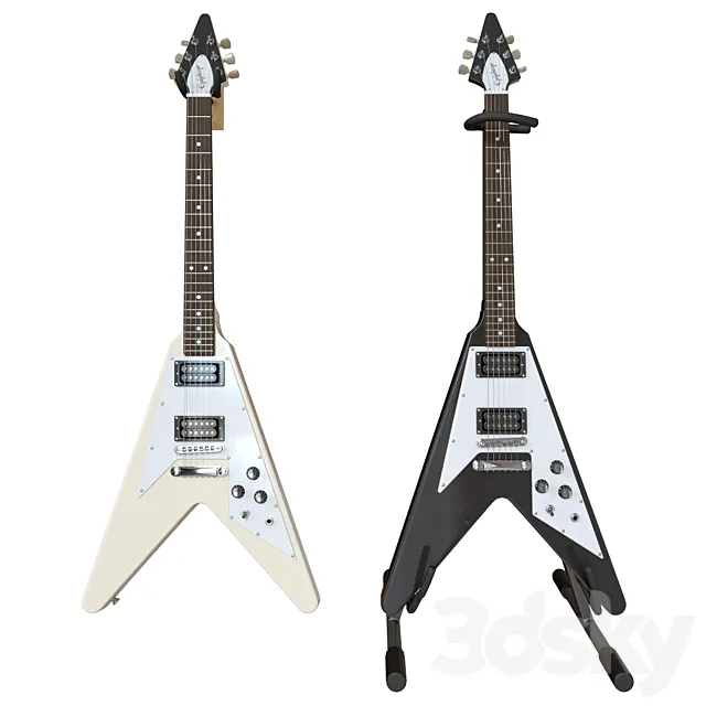 Electric Guitar Gibson Epiphone Flying V style black and beige 3DSMax File