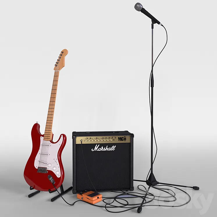 Electric guitar with amplifier 3DS Max