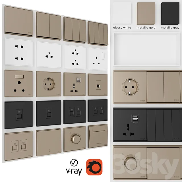 Electrical Sockets and Switches Simon E6 3DS Max Model