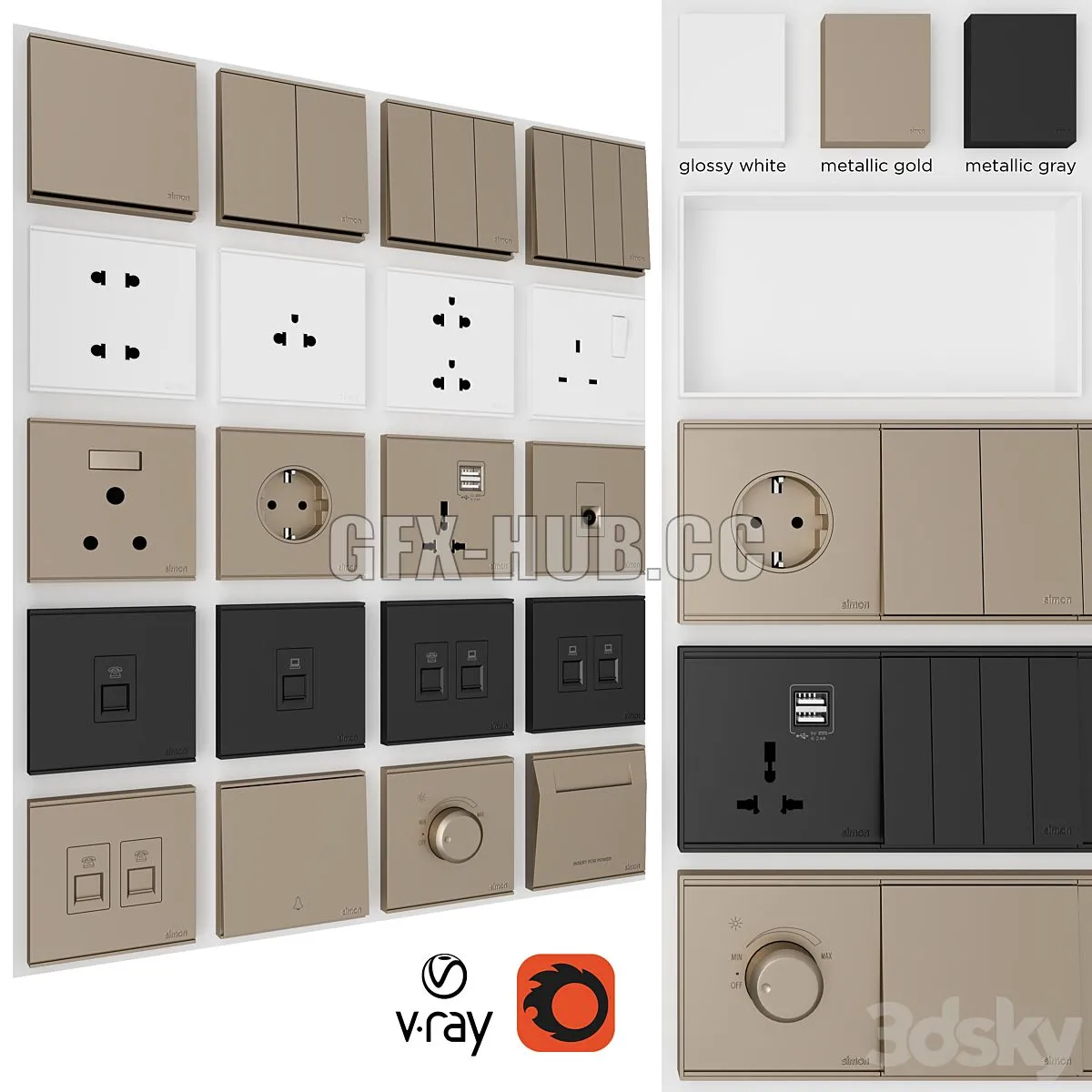 Electrical Sockets and Switches Simon E6 3dsMax Model