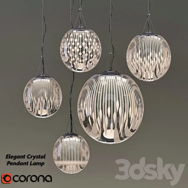Elegant Crystal Pendant Lamp 3ds Max