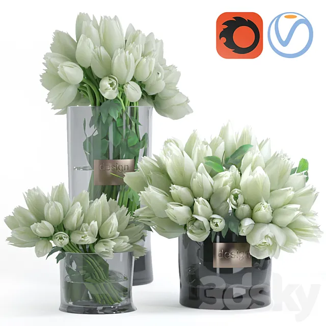 Elegant tulip Bouquet in Glass Vases Set 3dsMax Model