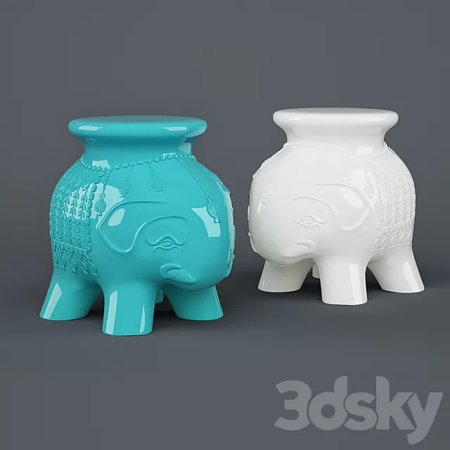 Elephant Garden Stool Turquoise 3ds Max