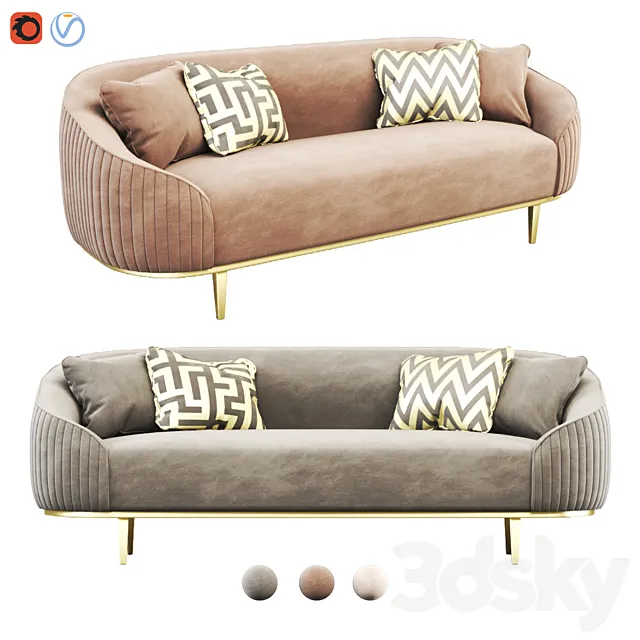 Ella Three Seat Sofa – Chalk – Brass Base 3DS Max Model