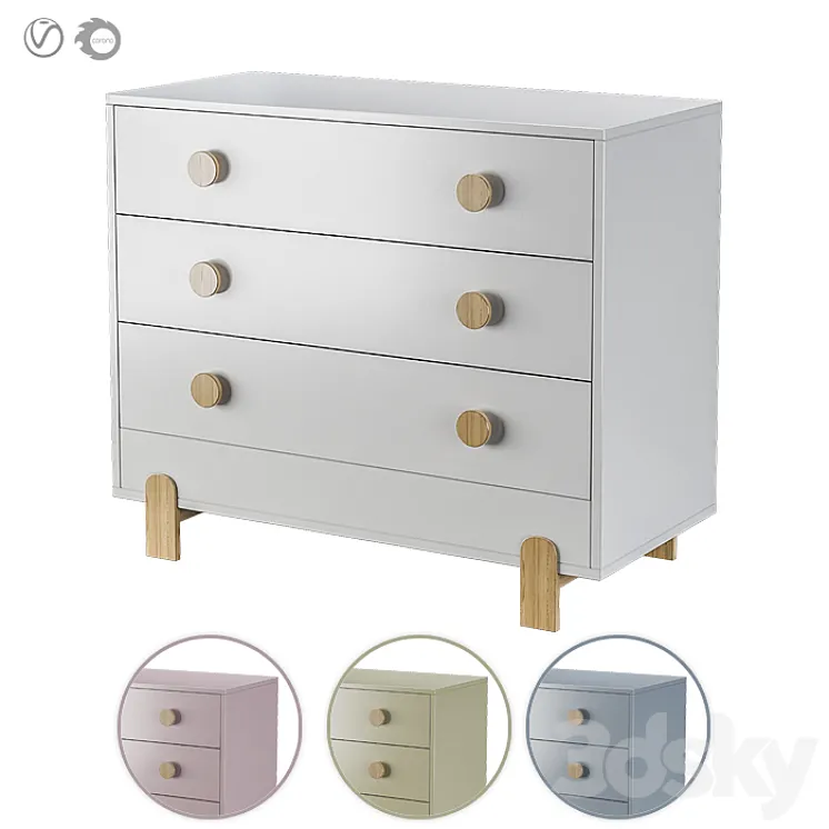 Ellipse Chest of drawers Ice-cream 3 drawers in three colors 3DS Max
