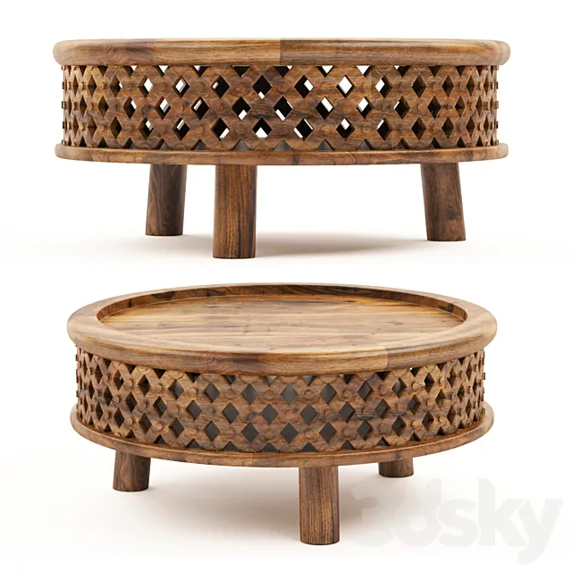 Elm Carved Wood Coffee Table 3ds Max