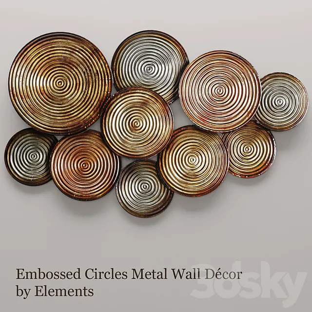 Embossed Circles Metal Wall Décor by Elements. wall decor. panels. discs. circles. wall decor. panel. loft. decor 3DSMax File