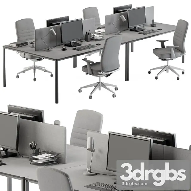 Employee Desk Gray Set Office Furniture 237 3dsmax Download