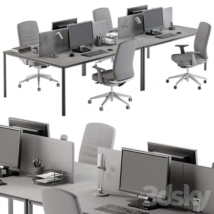 employee Desk Gray Set – Office Furniture 237 3DS Max