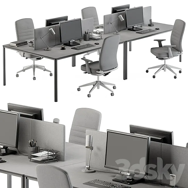 employee Desk Gray Set – Office Furniture 237 3DSMax File