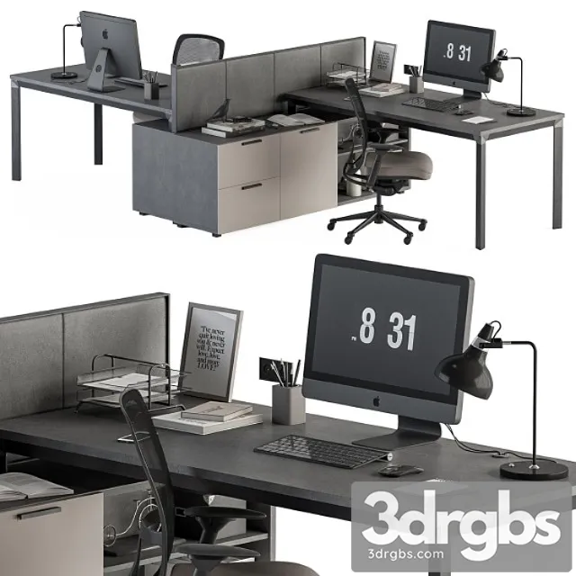 Employee Set Brown and Black Office Furniture 254 3dsmax Download