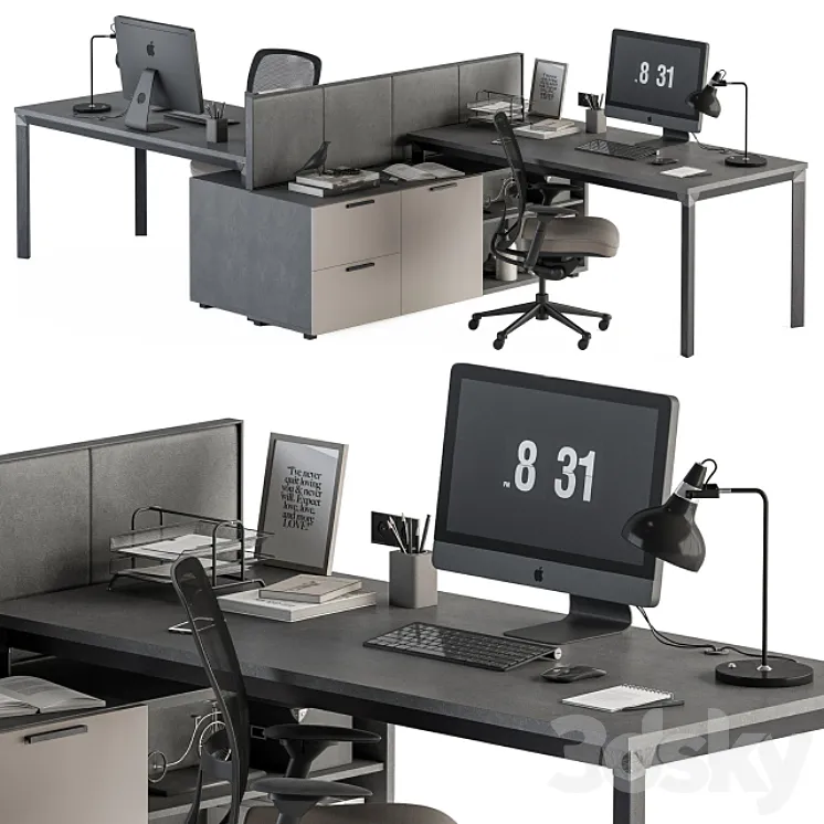 Employee Set Brown and Black – Office Furniture 254 3DS Max Model