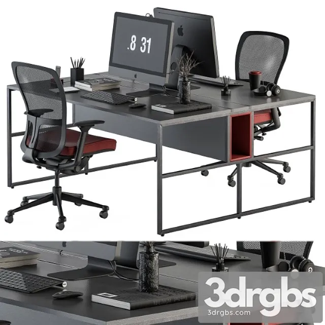 employee Set Red and Black Office Furniture 245 3dsmax Download