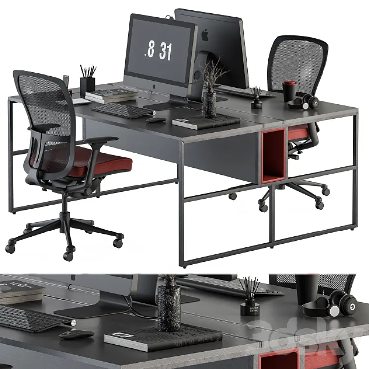 employee Set Red and Black – Office Furniture 245 3DS Max