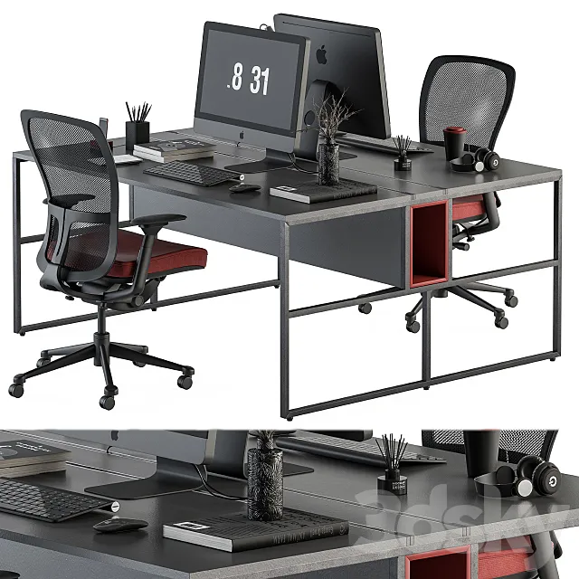 employee Set Red and Black – Office Furniture 245 3DSMax File