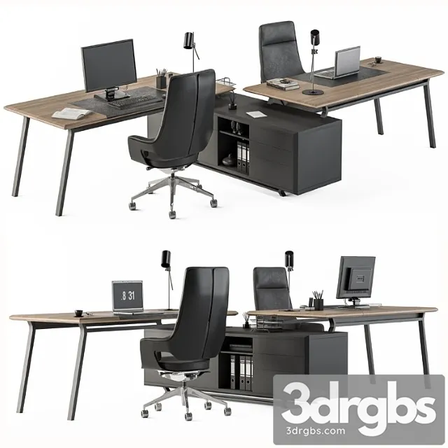 Employee Set Wood and Black Office Furniture 270 3dsmax Download