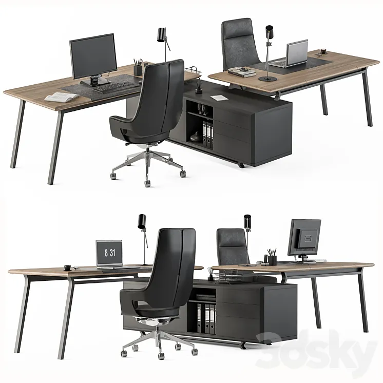 Employee Set Wood and Black – Office Furniture 270 3DS Max