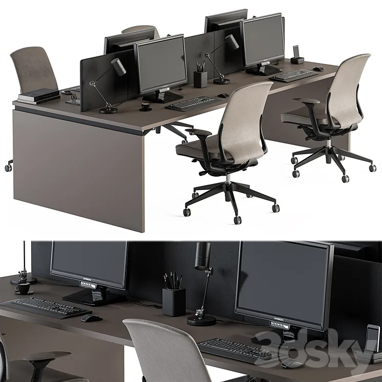 Employee Set Wood and Black – Office Furniture 335 3DS Max Model