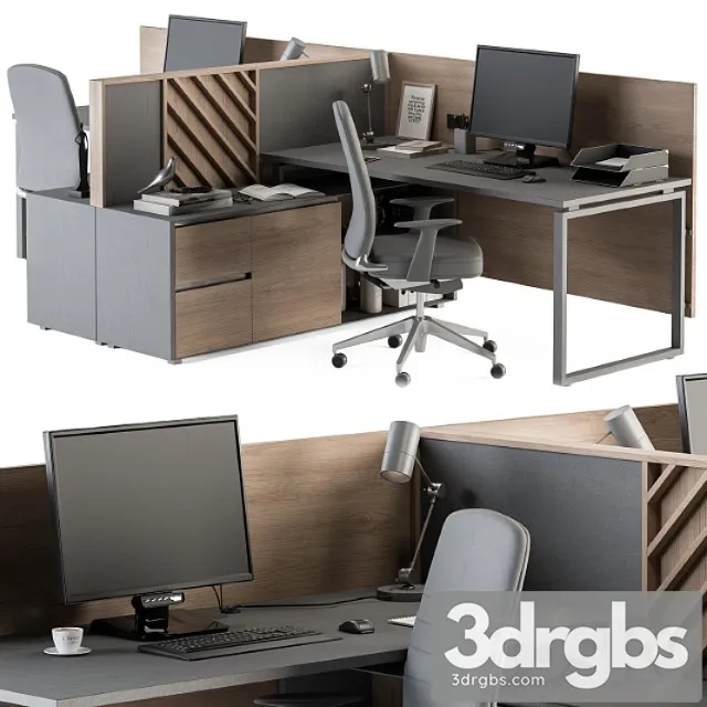 Employee Set Wood and Gray Office Furniture 250 3dsmax Download