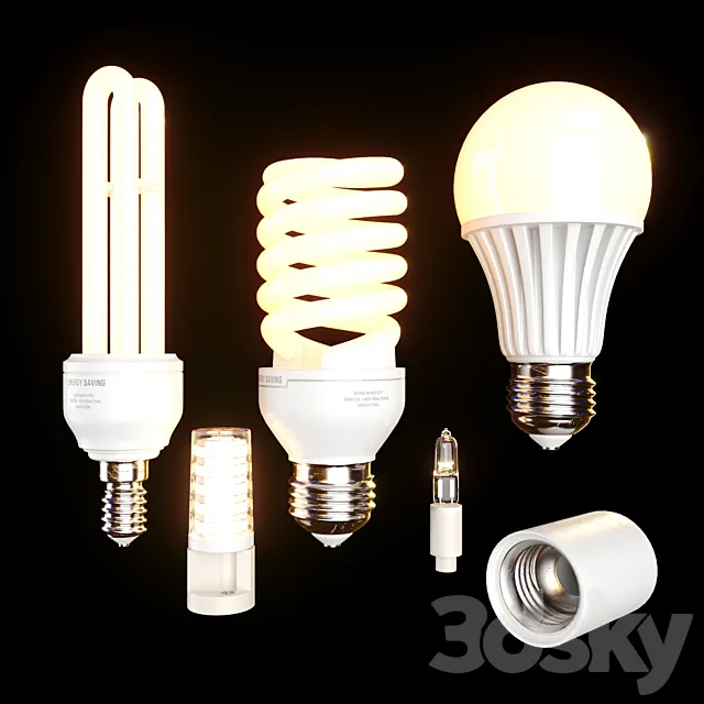 Energy saving lamps set 3ds Max