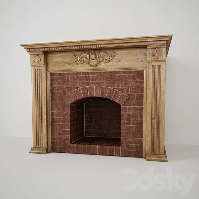 English fireplace with a furnace of aged brick 3ds Max