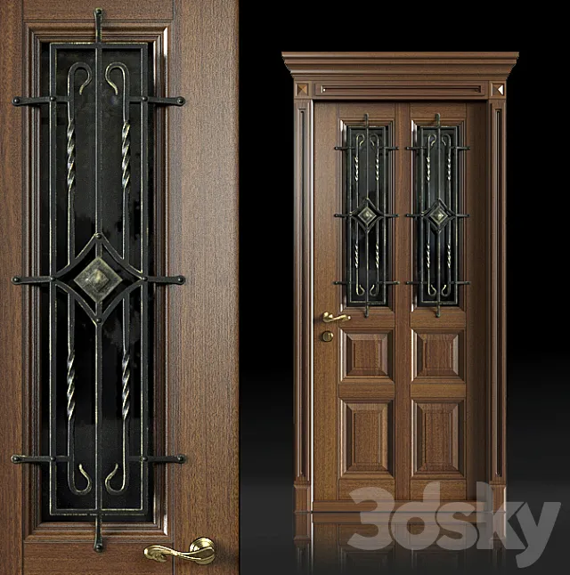 Entrance door with wrought-iron grille 3DSMax File