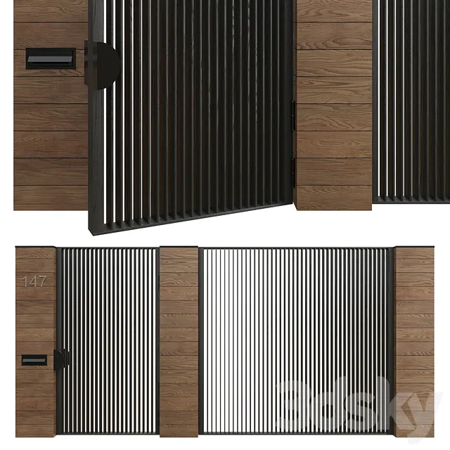 Entrance doors with a fence (gate) 3ds Max