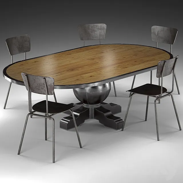 Enzo Pine Loft Industrial Metal Oval Dining Table 3DSMax File