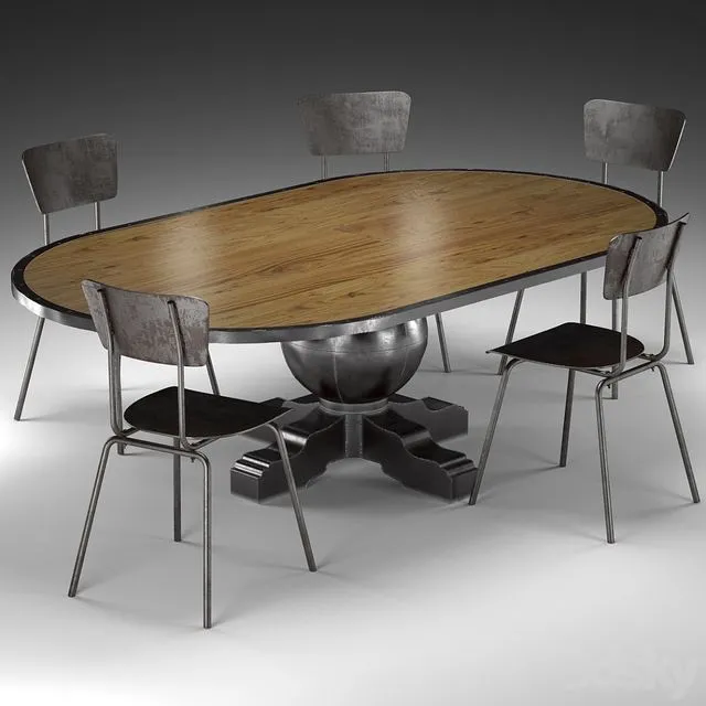 Enzo Pine Loft Industrial Metal Oval Dining Table 3dsMax Model