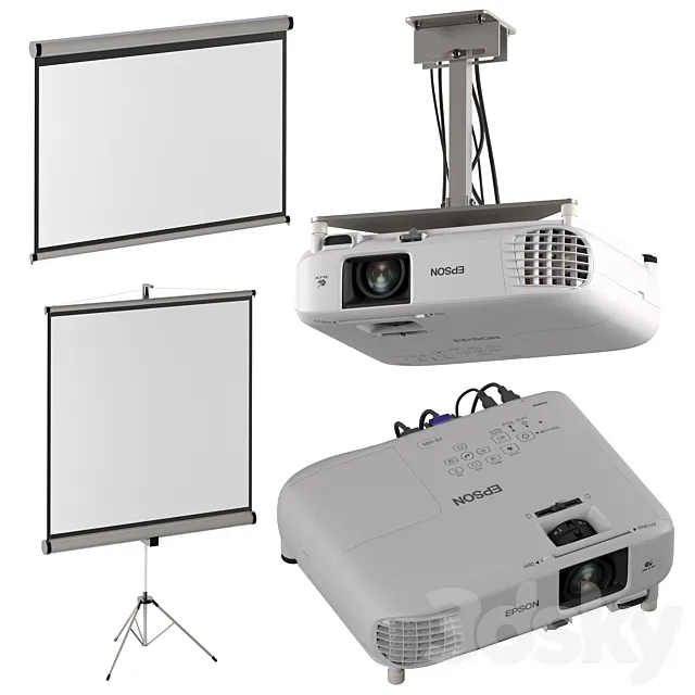 Epson EB-FH06 projector + projection screens 3DS Max Model