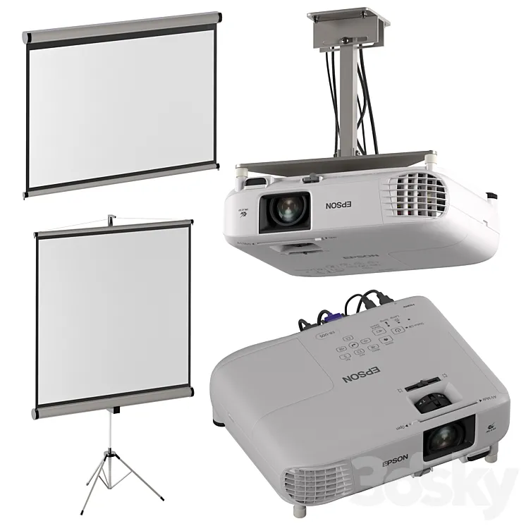 Epson EB-FH06 projector + projection screens 3DS Max Model
