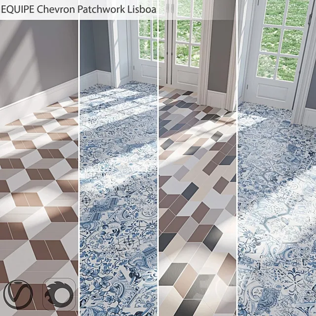 EQUIPE Chevron _ Patchwork Lisboa _ Blanco _ Crema _ Gris _ Marron _ Negro 3ds Max