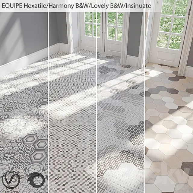 EQUIPE Hexatile _ Harmony B & W _ Lovely B & W _ Insinuate Garden _ Sand _ Black _ Gray _ Mink _ Mud _ Sand _ White 3ds Max