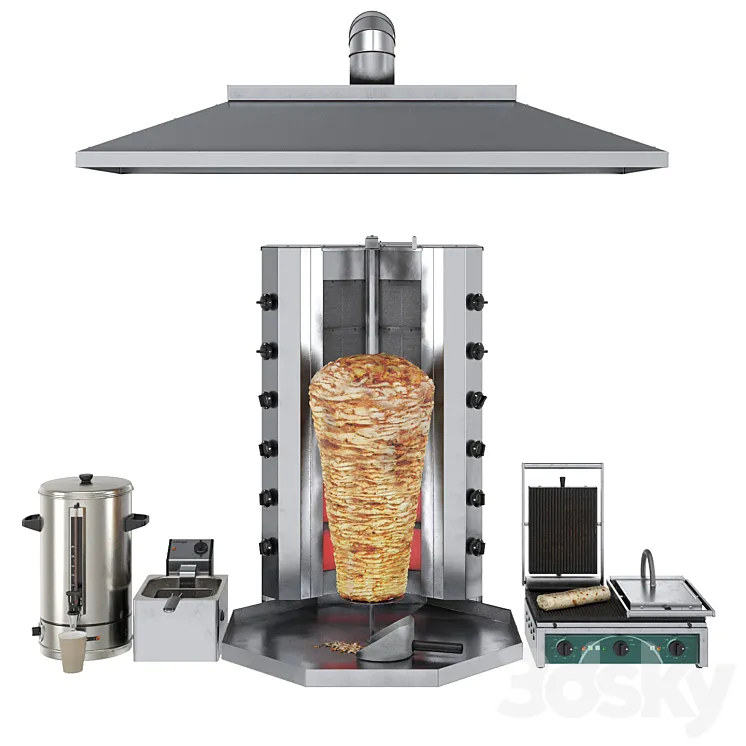 Equipment for Shawarma cafe 3DS Max Model