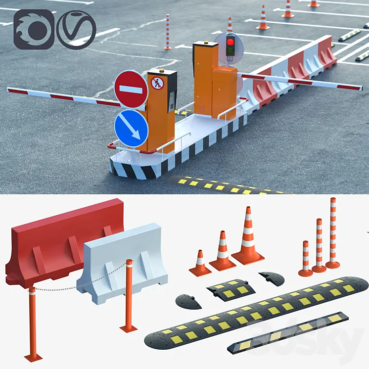 Equipment for the creation of parking lots road fences 3DS Max