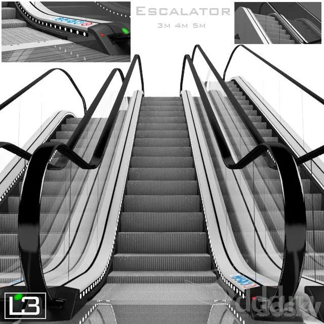 Escalator With signals stop buttons led lights and direction lights 3dsMax Model