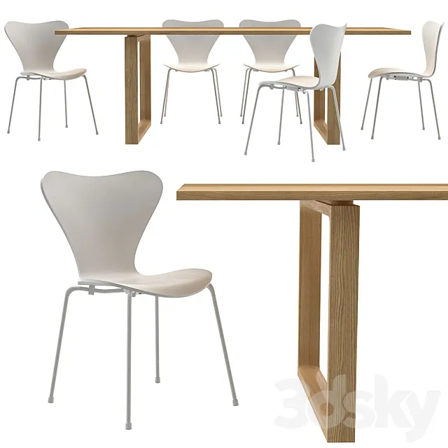 Essay Table and Series 7 Chairs by Fritz Hansen 3ds Max