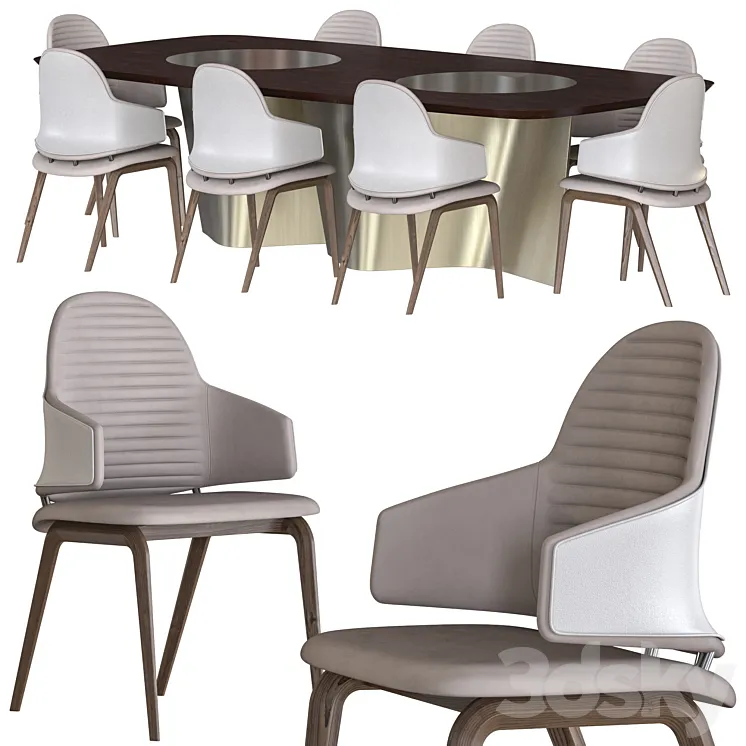 Esse 72 Bevelwood Table and Vela Chair by Reflex Dining Set 3DS Max Model