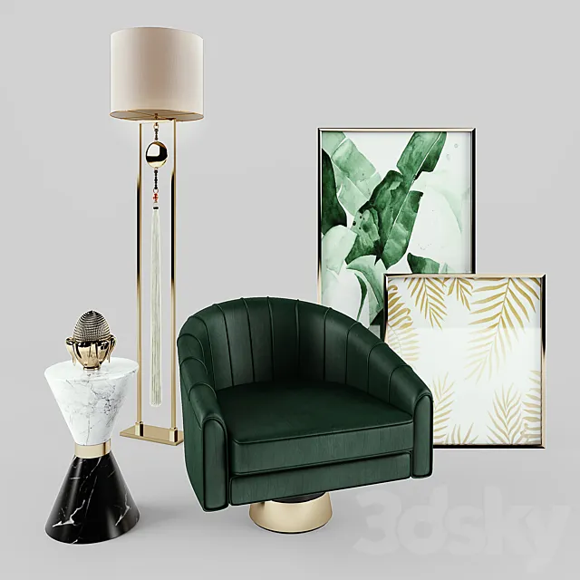 Essential Home Bogarde Armchair Vinicius side table + Frato Lamp 3ds Max