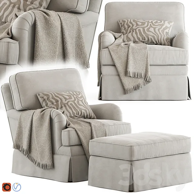 Ethan Allen Monica Armchair and Ottoman 3DS Max Model