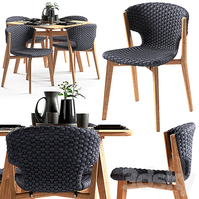 Ethimo Knit dining chair and square table 3DSMax File