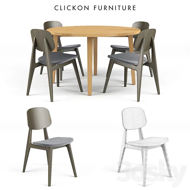 Ethnicraft Teak Circle Dining Table set 3ds Max