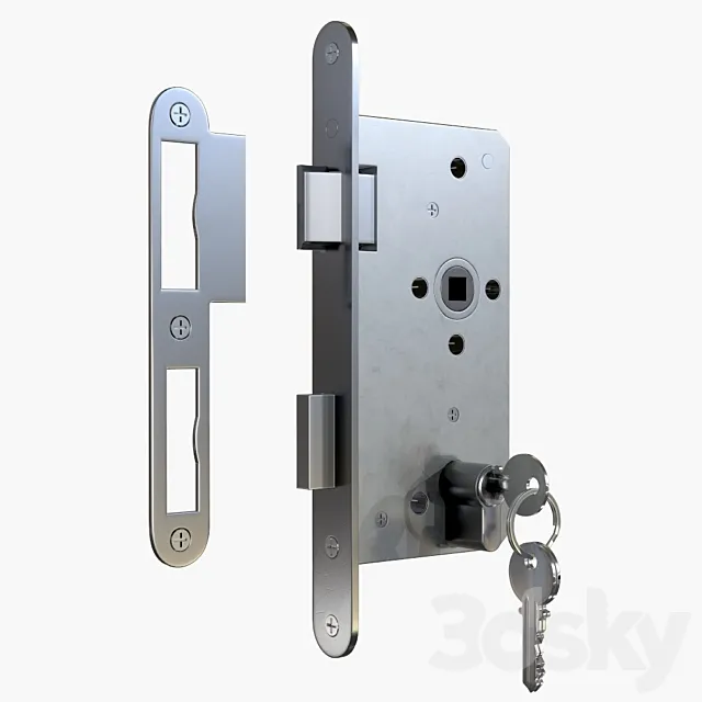 Euro Profile Cylinder Barrel Lock with keys 3ds Max