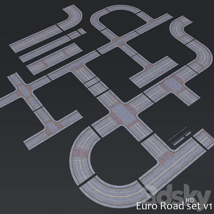 Euro Road set v1 (low poly) HD 3DS Max