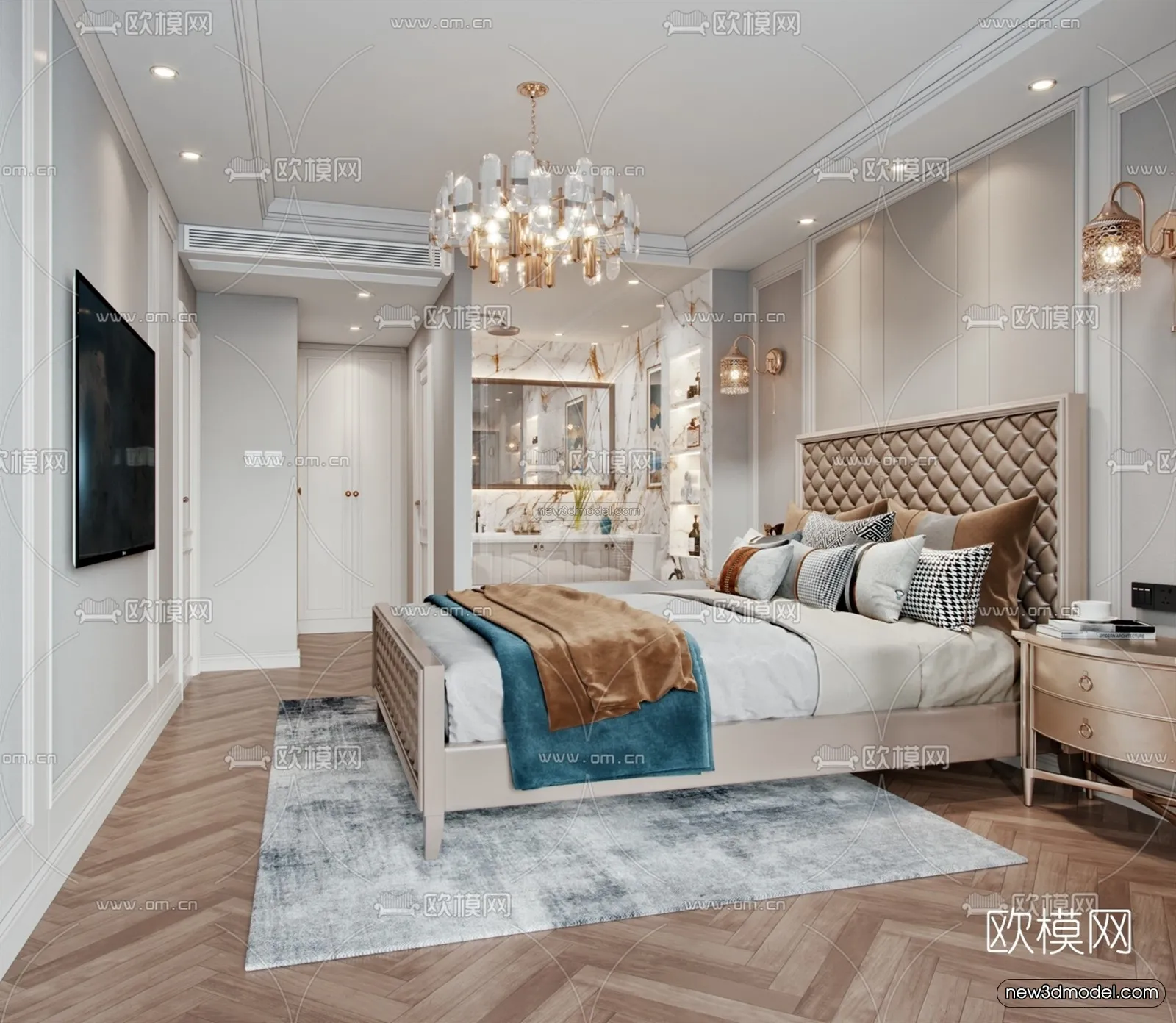 Europe Style Interior 3D Blocks – Bedroom 3D Model – 221 – VRAY