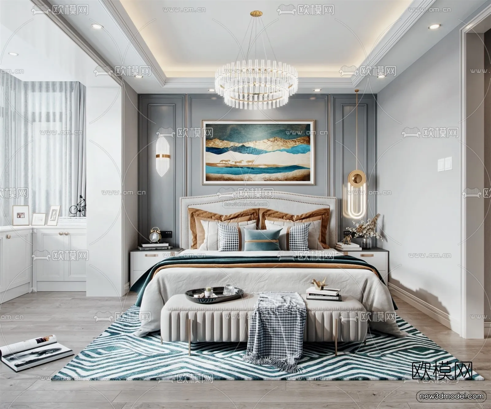 Europe Style Interior 3D Blocks – Bedroom 3D Model – 222 – VRAY